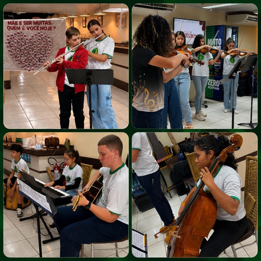 Música e emoção marcaram tardes especiais em homenagem ao Dia das Mães Professor e instrutora da Escola de Música realizaram apresentações ao lado dos alunos no Restaurante do Supermercado Saito
